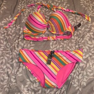 Pink striped two piece swim set